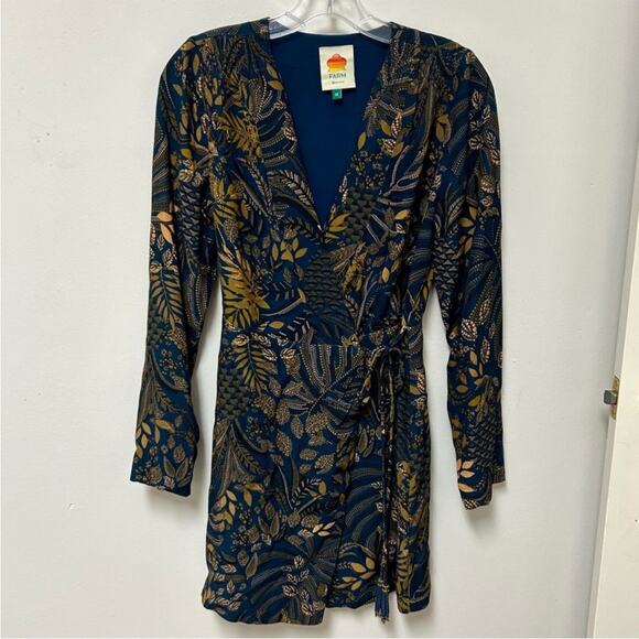 FARM Rio Teal Dotted Forest Lenzing Ecovero Viscose Wrap Mini Dress XS - Picture 12 of 12